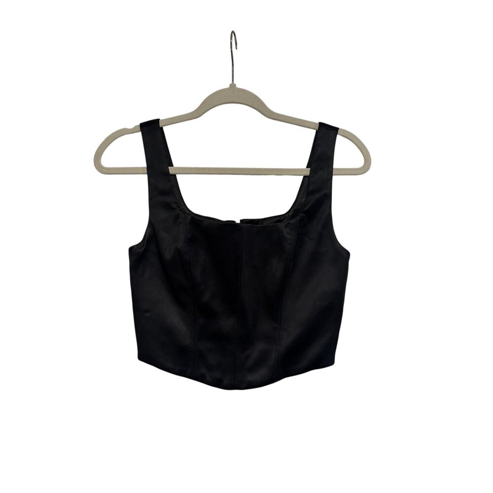 TEN by Babaton Black Satin Crop Tank Top XS - Picture 2 of 8